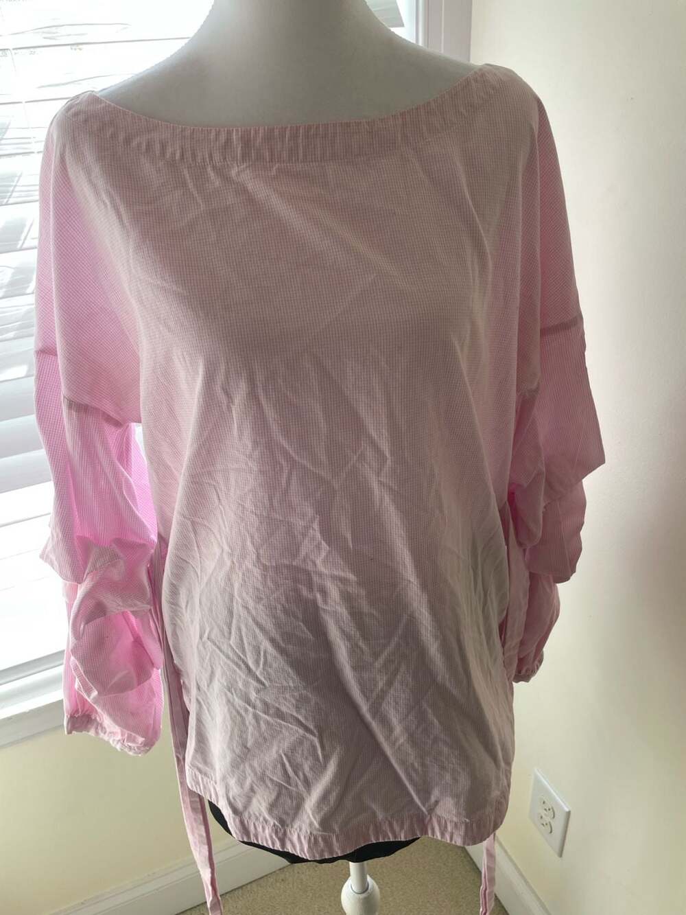 Banana Republic Pink Gingham Belted Top Bishop Sleeve Womens Small
